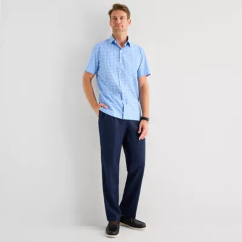 Stafford Cool Tech Mens Short Sleeve Regular Fit Stretch Fabric Wrinkle Free Button-Down Shirt