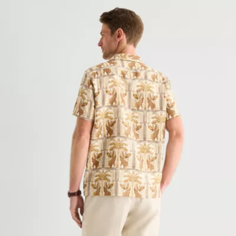 J. Ferrar Linen Blend Mens Short Sleeve Camp Shirt