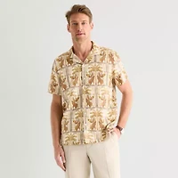 J. Ferrar Linen Blend Mens Short Sleeve Camp Shirt