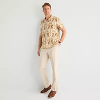 J. Ferrar Linen Blend Mens Short Sleeve Camp Shirt