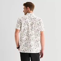 Stafford Shell Print Mens Short Sleeve Regular Fit Button-Down Shirt