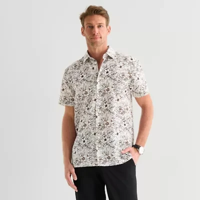 Stafford Shell Print Mens Short Sleeve Regular Fit Button-Down Shirt