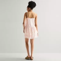 Arizona Womens Sleeveless Juniors Floral Babydoll Dress