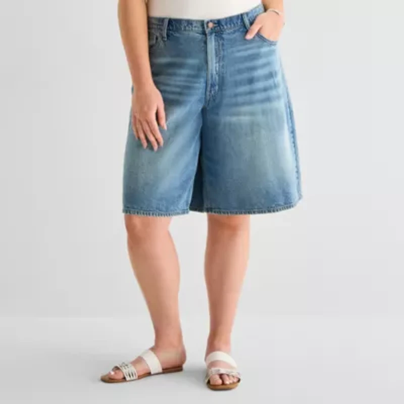 Arizona Womens 12" Mid Rise Juniors Plus Denim Short