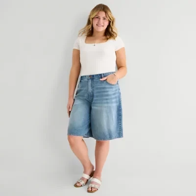 Arizona Womens 12" Mid Rise Juniors Plus Denim Short
