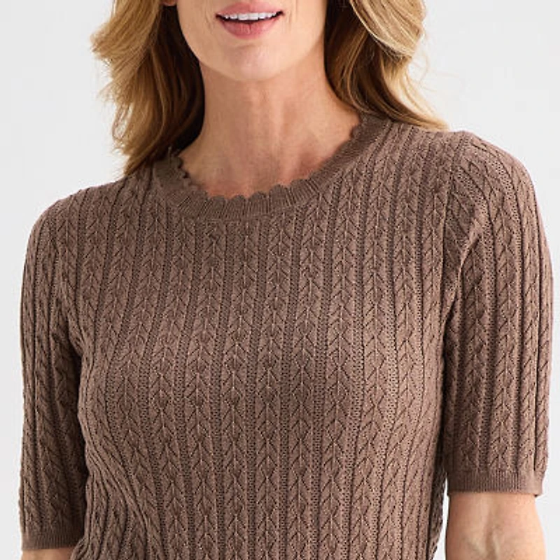 Liz Claiborne Womens Crew Neck Short Sleeve Pullover Sweater