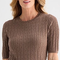 Liz Claiborne Womens Crew Neck Short Sleeve Pullover Sweater