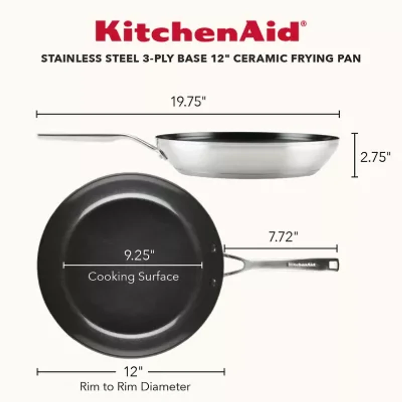 KitchenAid Stainless Steel 3-Ply Base 12" Frying Pan