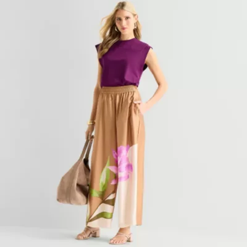 Worthington Womens Wide Leg High Rise Pull-On Pant