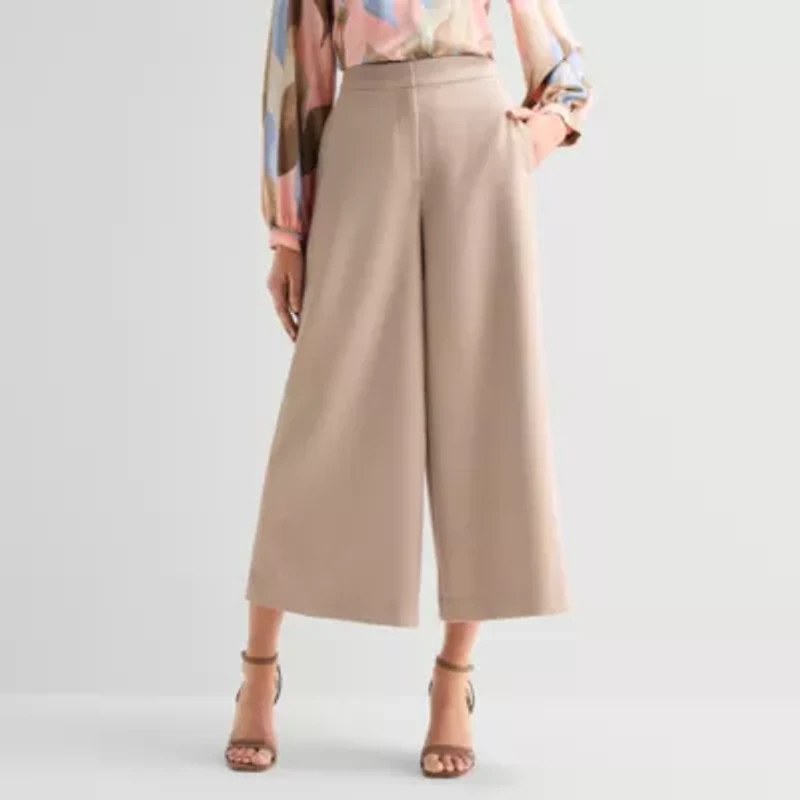 Worthington Womens Wide Leg High Rise Cropped Pant