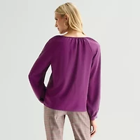 Worthington Womens Split Tie Neck Long Sleeve Blouse