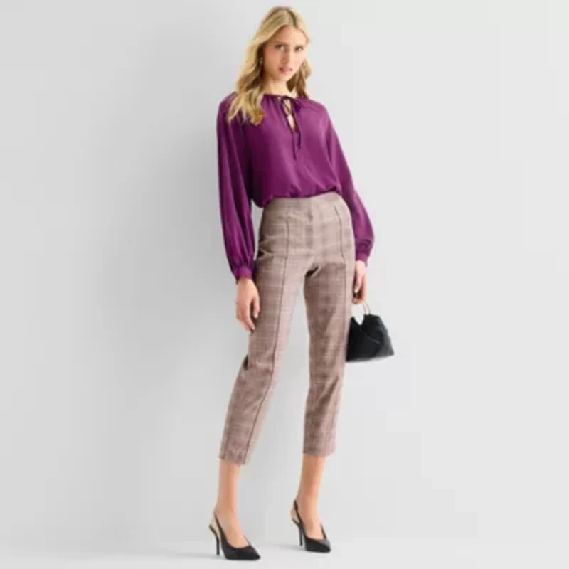 Worthington Womens Split Tie Neck Long Sleeve Blouse