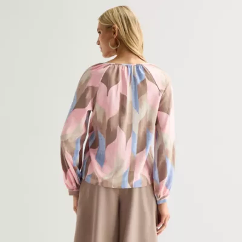 Worthington Womens Split Tie Neck Long Sleeve Blouse