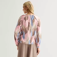 Worthington Womens Split Tie Neck Long Sleeve Blouse