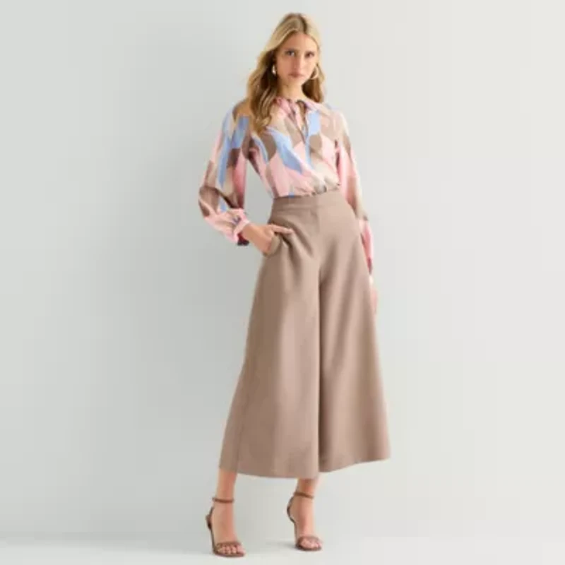 Worthington Womens Split Tie Neck Long Sleeve Blouse