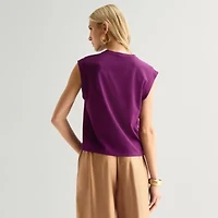 Worthington Womens Crew Neck Sleeveless Blouse