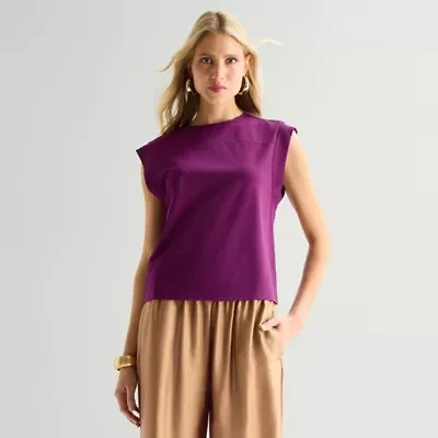Worthington Womens Crew Neck Sleeveless Blouse