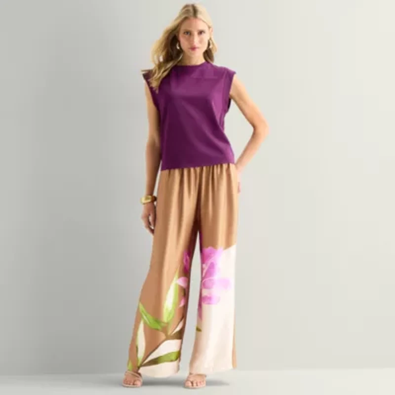 Worthington Womens Crew Neck Sleeveless Blouse