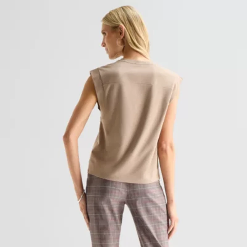 Worthington Womens Crew Neck Sleeveless Blouse