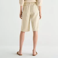 a.n.a Womens Linen Blend Patch Pocket Cropped Pant