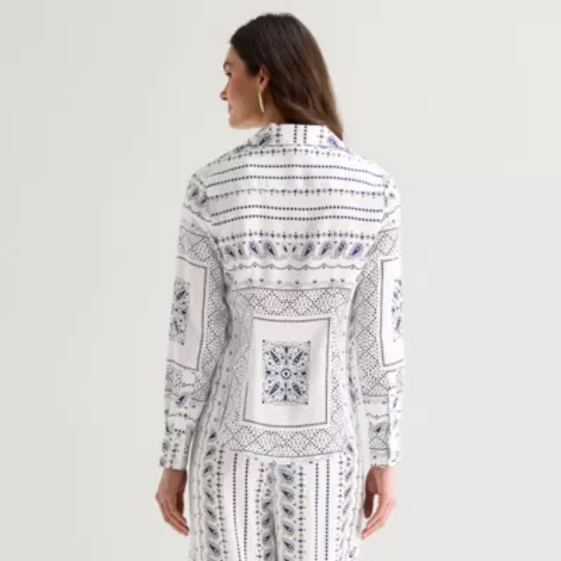 Worthington Womens Cuffed Long Sleeve Slim Fit Button-Down Shirt