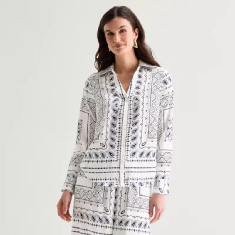 Worthington Womens Cuffed Long Sleeve Slim Fit Button-Down Shirt