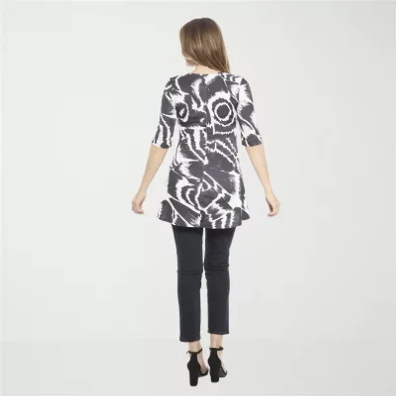 24seven Comfort Apparel Womens Scoop Neck Elbow Sleeve Tunic Top