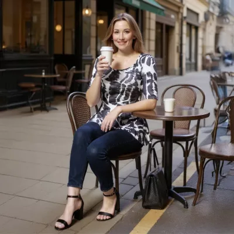 24seven Comfort Apparel Womens Scoop Neck Elbow Sleeve Tunic Top