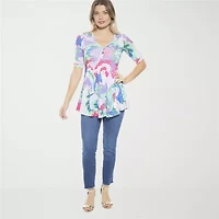 24seven Comfort Apparel Womens Elbow Sleeve Relaxed Fit Henley Shirt