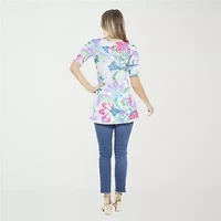 24seven Comfort Apparel Womens Elbow Sleeve Relaxed Fit Henley Shirt