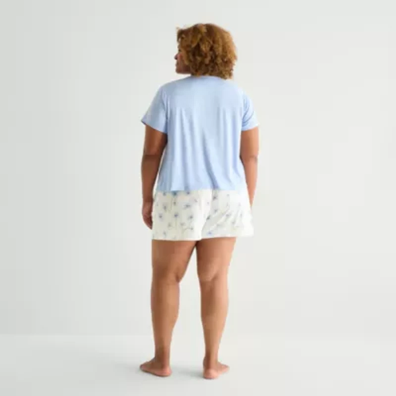 Ambrielle Womens V-Neck Short Sleeve 3-pc. Plus Pajama Sets