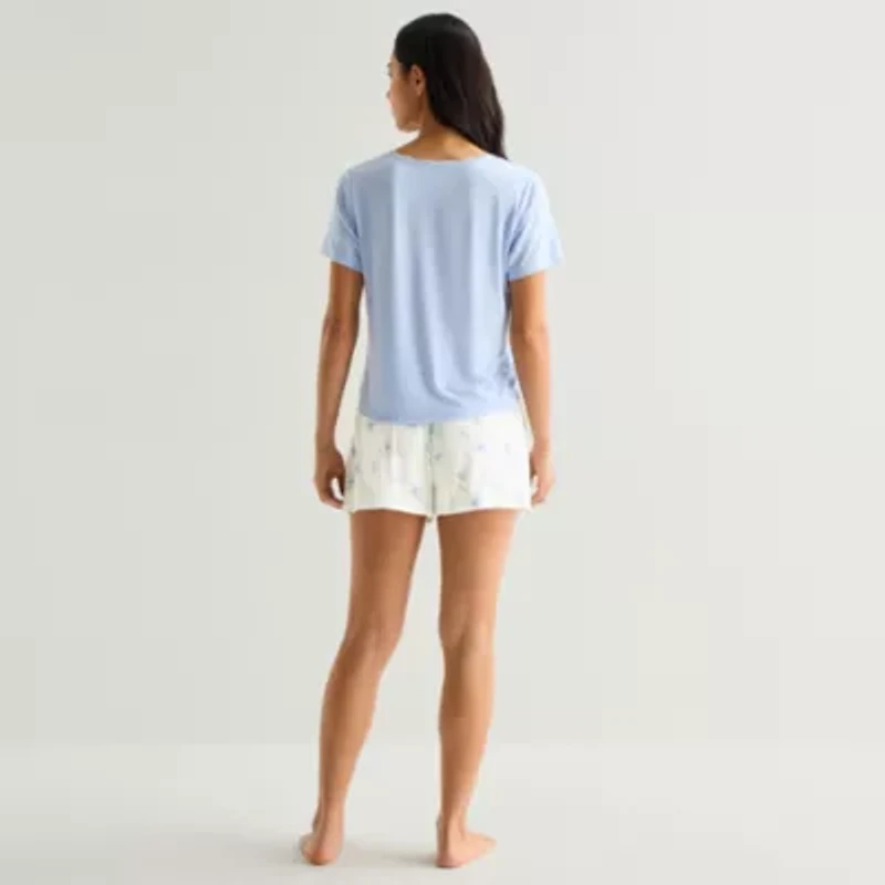 Ambrielle Womens V-Neck Short Sleeve 3-pc. Pajama Sets