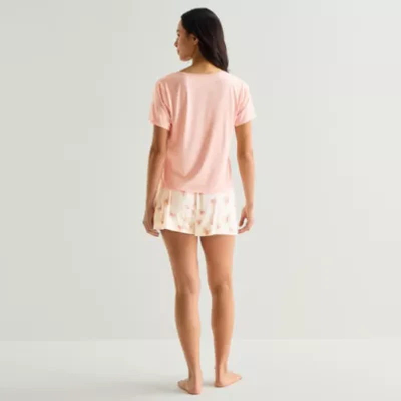 Ambrielle Womens V-Neck Short Sleeve 3-pc. Pajama Set