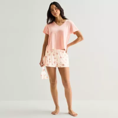 Ambrielle Womens V-Neck Short Sleeve 3-pc. Pajama Set
