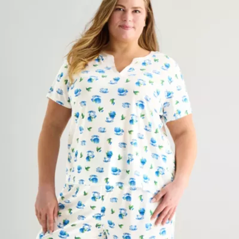 Adonna Womens Short Sleeve 2-pc. Plus Pajama Sets