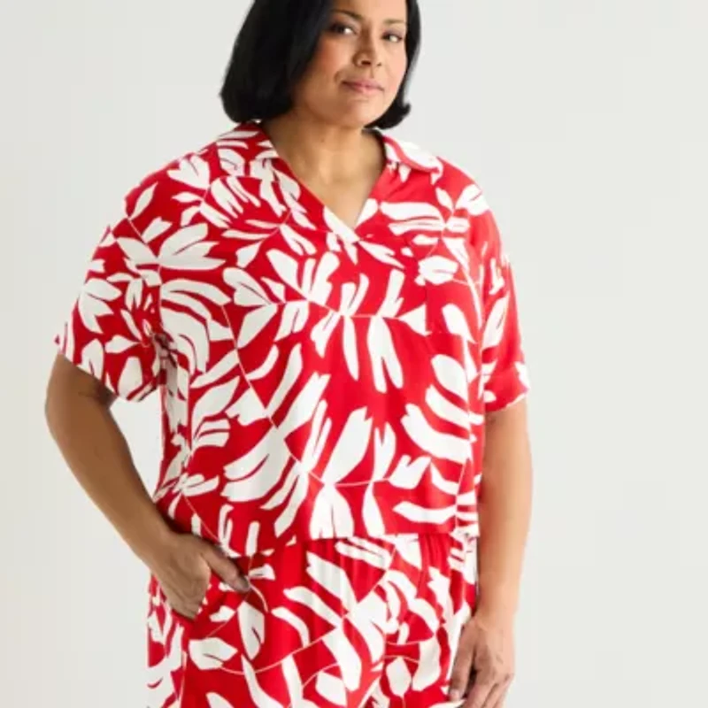 Liz Claiborne Womens Short Sleeve 2-pc. Plus Pajama Sets