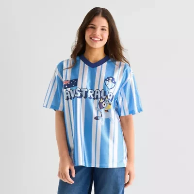 Womens Juniors V Neck Short Sleeve Bluey Jersey