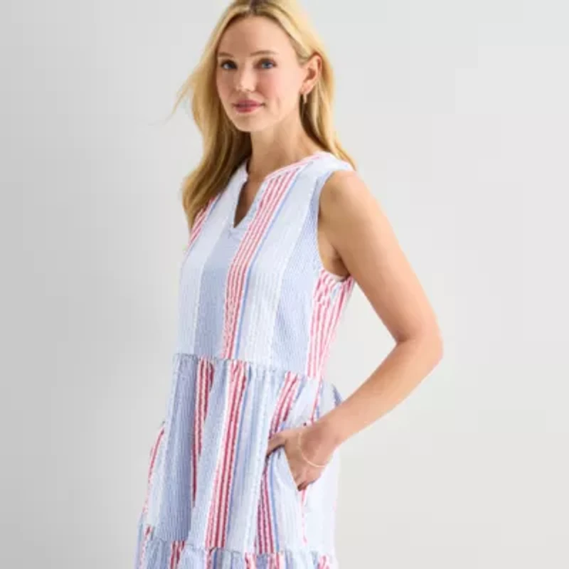 St. John's Bay Womens Sleeveless Striped A-Line Dress