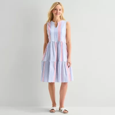 St. John's Bay Womens Sleeveless Striped A-Line Dress