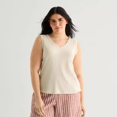 a.n.a Womens Plus V Neck Sleeveless Tank Top