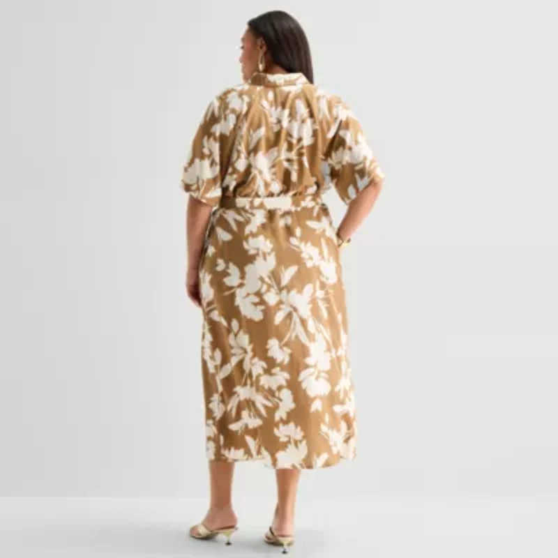 Worthington Womens Short Sleeve Tie Belt Shirt Dress