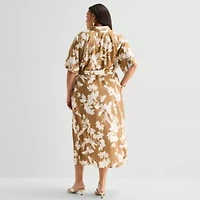 Worthington Womens Short Sleeve Tie Belt Shirt Dress