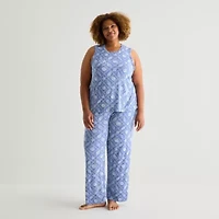 Jaclyn Womens Crew Neck Sleeveless 2-pc. Plus Pajama Sets