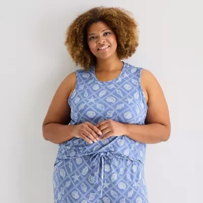 Jaclyn Womens Crew Neck Sleeveless 2-pc. Plus Pajama Sets