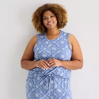 Jaclyn Womens Crew Neck Sleeveless 2-pc. Plus Pajama Sets