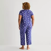 Jaclyn Womens Crew Neck Short Sleeve 2-pc. Plus Pajama Sets