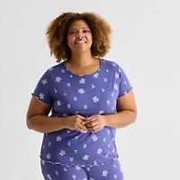 Jaclyn Womens Crew Neck Short Sleeve 2-pc. Plus Pajama Sets