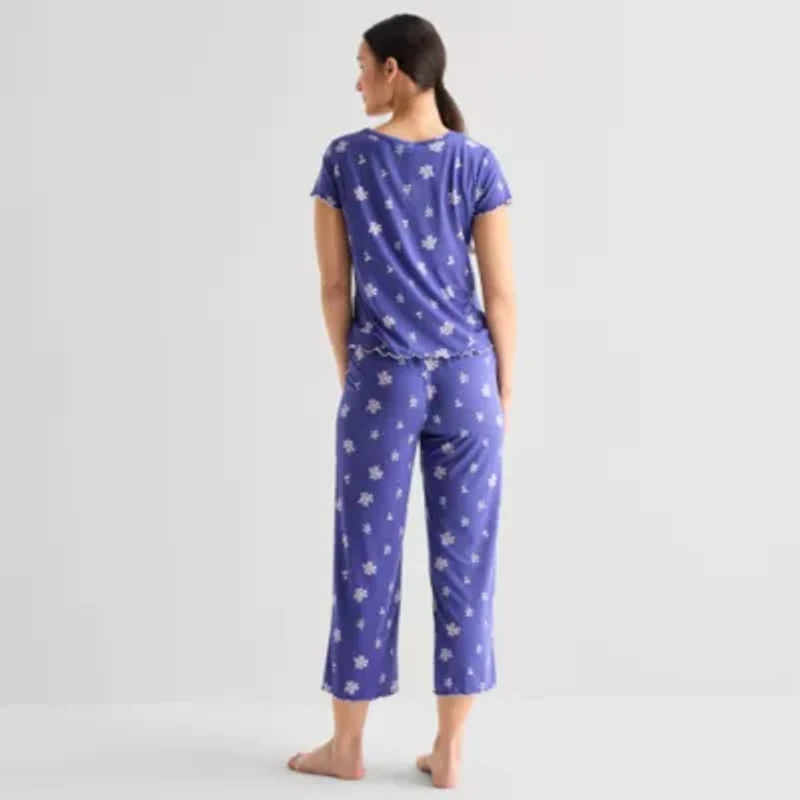 Jaclyn Womens Crew Neck Short Sleeve 2-pc. Pajama Sets