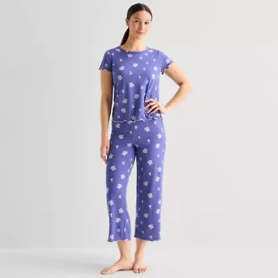 Jaclyn Womens Crew Neck Short Sleeve 2-pc. Pajama Sets