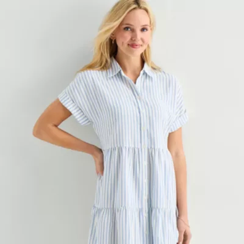 Alyx Womens Short Sleeve Striped Shirt Dress
